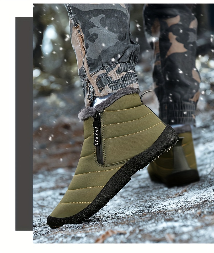 mens snow boots with side zipper warm fleece cozy non slip ankle boots plush comfy outdoor hiking shoes lined trekking shoes winter details 15
