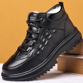 Men's Snow Boots, Warm Fleece Cozy Non-slip Lace-up Ankle Boots Plush Comfy Outdoor Hiking Shoes Fur Lined Trekking Shoes, Winter