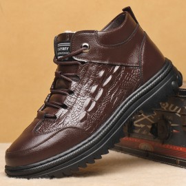 Men's Snow Boots, Warm Fleece Cozy Non-slip Lace-up Ankle Boots Plush Comfy Outdoor Hiking Shoes Fur Lined Trekking Shoes, Winter