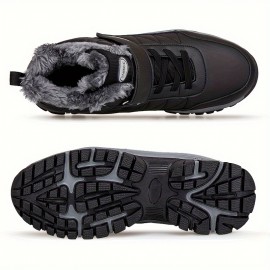 Men's Casual Snow Boots, Anti-skid Windproof High-top Lace-up Boots With Fuzzy Lining For Outdoor Walking Running Hiking, Autumn And Winter