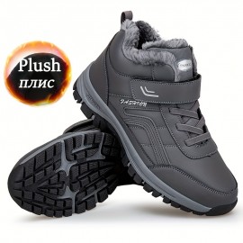 Men's Casual Snow Boots, Anti-skid Windproof High-top Lace-up Boots With Fuzzy Lining For Outdoor Walking Running Hiking, Autumn And Winter