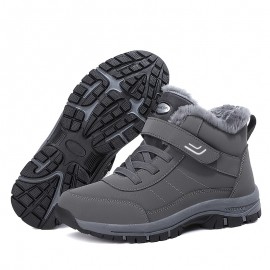 Men's Snow Boots Thermal Winter Shoes Lace-up Boots With Hook And Loop Fastener, Casual Hiking Walking Shoes