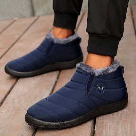 Men's Solid Snow Boots, Warm Fleece Cozy Non-slip Ankle Boots Plush Comfy Outdoor Hiking Shoes Lined Trekking Shoes, Winter