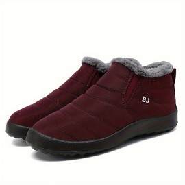 Men's Solid Snow Boots, Warm Fleece Cozy Non-slip Ankle Boots Plush Comfy Outdoor Hiking Shoes Lined Trekking Shoes, Winter