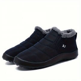 Men's Solid Snow Boots, Warm Fleece Cozy Non-slip Ankle Boots Plush Comfy Outdoor Hiking Shoes Lined Trekking Shoes, Winter