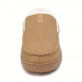 Men's Solid Warm Cozy Slides, Comfortable Fuzzy Soft Slippers, Plush Comfy Non-slip Home Shoes For Indoor Outdoor Bedroom, Winter