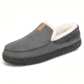 Men's Solid Warm Cozy Slides, Comfortable Fuzzy Soft Slippers, Plush Comfy Non-slip Home Shoes For Indoor Outdoor Bedroom, Winter