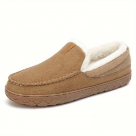 Men's Solid Warm Cozy Slides, Comfortable Fuzzy Soft Slippers, Plush Comfy Non-slip Home Shoes For Indoor Outdoor Bedroom, Winter