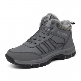 Men's Snow Boots, Winter Thermal Shoes, Windproof Hiking Trekking Boots With Fuzzy Lining