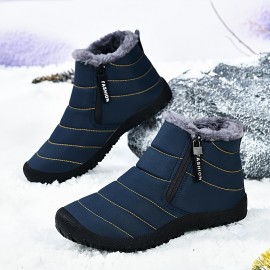 Men's Snow Boots With Side Zipper, Warm Fleece Cozy Non-slip Ankle Boots Plush Comfy Outdoor Hiking Shoes Lined Trekking Shoes, Winter