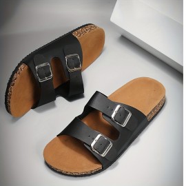 Men's Buckle Slide Sandals, Casual Non Slip Shoes, Open Toe Shoes For Outdoor Beach, Spring And Summer