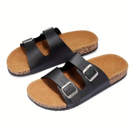 Men's Buckle Slide Sandals, Casual Non Slip Shoes, Open Toe Shoes For Outdoor Beach, Spring And Summer