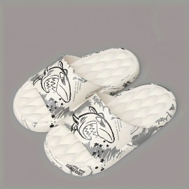 Men's Trendy Flower Print Slip On Platform Slides, Unisex Casual Open Toe Anti-skid Slippers For Indoor Outdoor Bathroom