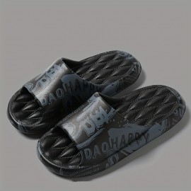 Men's Trendy Flower Print Slip On Platform Slides, Unisex Casual Open Toe Anti-skid Slippers For Indoor Outdoor Bathroom