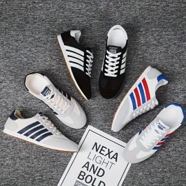 Men's Striped Vintage Running Shoes, Comfy Non Slip Breathable Lace Up Sneakers For Men's Outdoor Activities