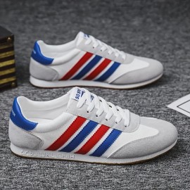 Men's Striped Vintage Running Shoes, Comfy Non Slip Breathable Lace Up Sneakers For Men's Outdoor Activities