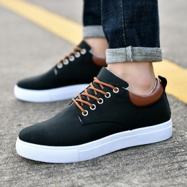 Men's Fashion Canvas Lace-Up Skate Shoes, Comfortable Sneakers, Autumn, Black/Grey/Khaki , For Halloween