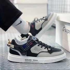 Men's Trendy Lace Up Skate Shoes, Comfy Non Slip Casual Sneakers For Men's Outdoor Activities