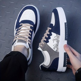 Men's Color Block Skate Shoes, Lace Up Comfy Non Slip Stree Style Sneakers For All Seasons Outdoor Workout Activities