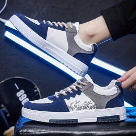 Men's Color Block Skate Shoes, Lace Up Comfy Non Slip Stree Style Sneakers For All Seasons Outdoor Workout Activities