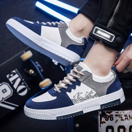 Men's Color Block Skate Shoes, Lace Up Comfy Non Slip Stree Style Sneakers For All Seasons Outdoor Workout Activities