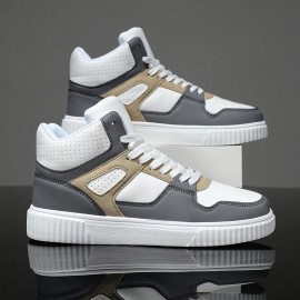 Men's Skate Shoes With Good Grip, PU Leather Lace-up Sneakers, Men's Footwear