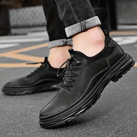 Men's Casual Faux Leather Shoes, Breathable Anti-skid Low-top Lace-up Shoes For Outdoor, Spring And Autumn