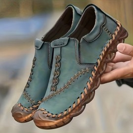 Men's Trendy Stitched No Tie Slip On Lace Free Loafers With Assorted Colors, Outdoor Casual Walking Shoes For Summer