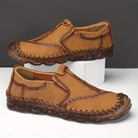 Men's Trendy Stitched No Tie Slip On Lace Free Loafers With Assorted Colors, Outdoor Casual Walking Shoes For Summer