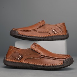 Men's Stitching Casual Loafers, Breathable Lightweight Anti-skid Slip On Shoes For Outdoor Walking Driving, Spring Summer And Autumn