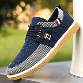 Men's Comfy Canvas Shoes, Breathable Lace-up Casual Walking Shoes For Office Walking Driving, Spring Summer And Autumn