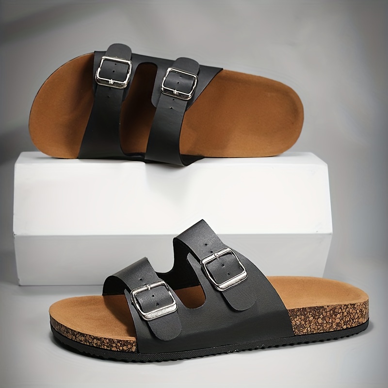 mens buckle slide sandals casual non slip shoes open toe shoes for outdoor beach spring and summer details 0
