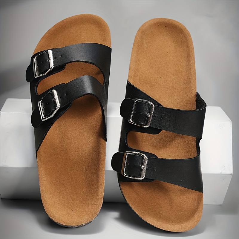 mens buckle slide sandals casual non slip shoes open toe shoes for outdoor beach spring and summer details 1