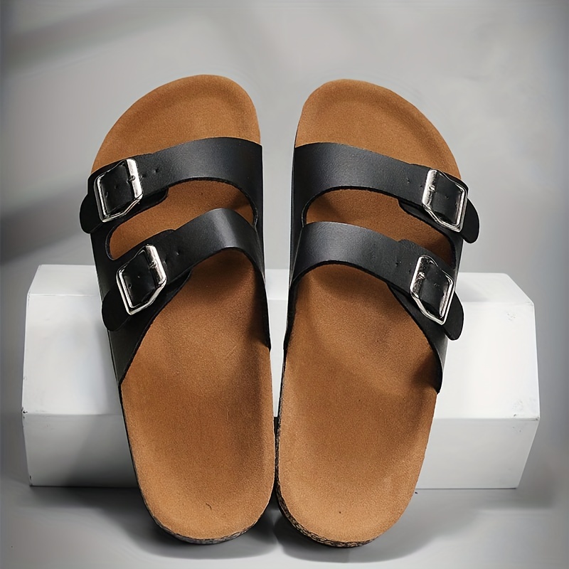 mens buckle slide sandals casual non slip shoes open toe shoes for outdoor beach spring and summer details 5